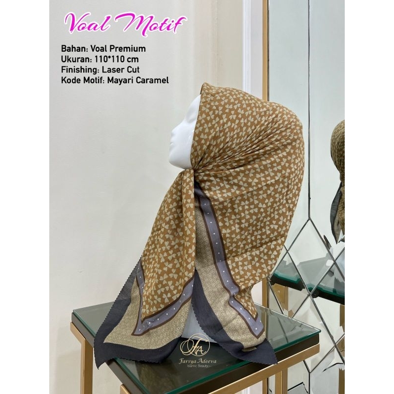 hijab segiempat motif love warna caramel krudung voal premium