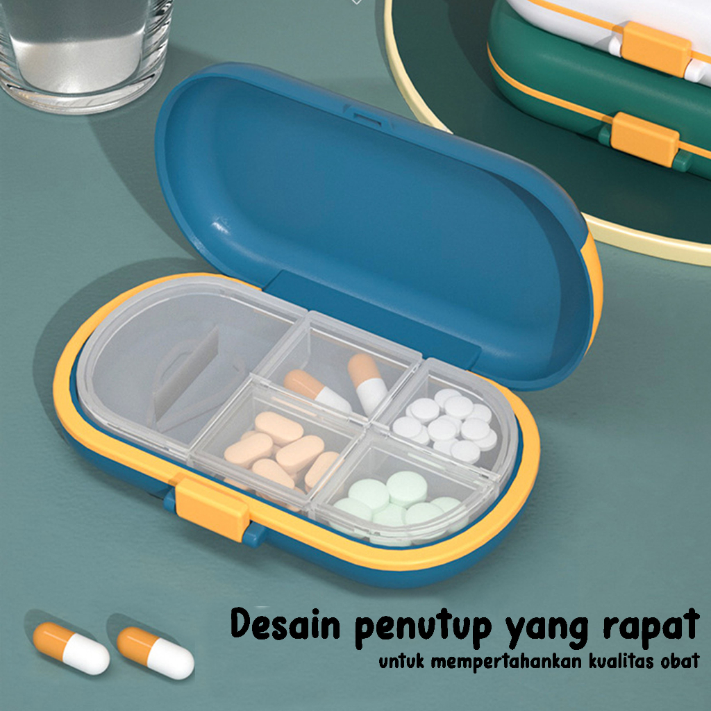 Kotak Obat/Capsule Box Oval Pill Traveling 4 &amp; 6 Sekat Wadah Obat Mini Portable Medicine Box