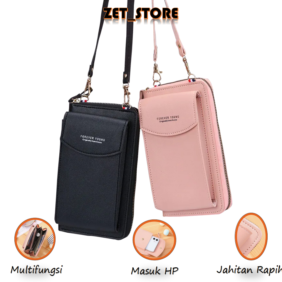 Tas Mini Wanita Lucu Forever Young Tas HP Selempang Tali Panjang Fleksibel