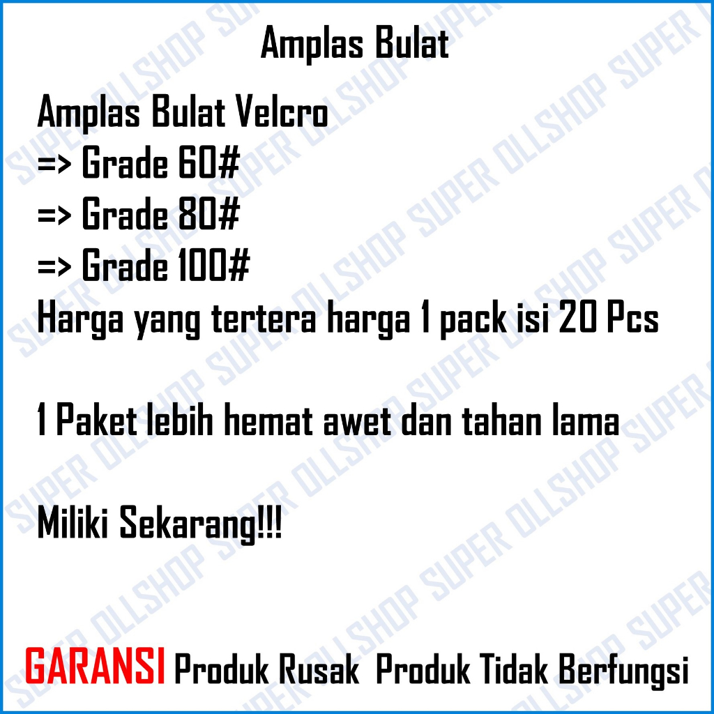 Amplas Bulat Velcro 4&quot; Inch / Amplas Tempel Gerinda 4&quot; Grit 60# 80# 100# Isi 20 Pcs