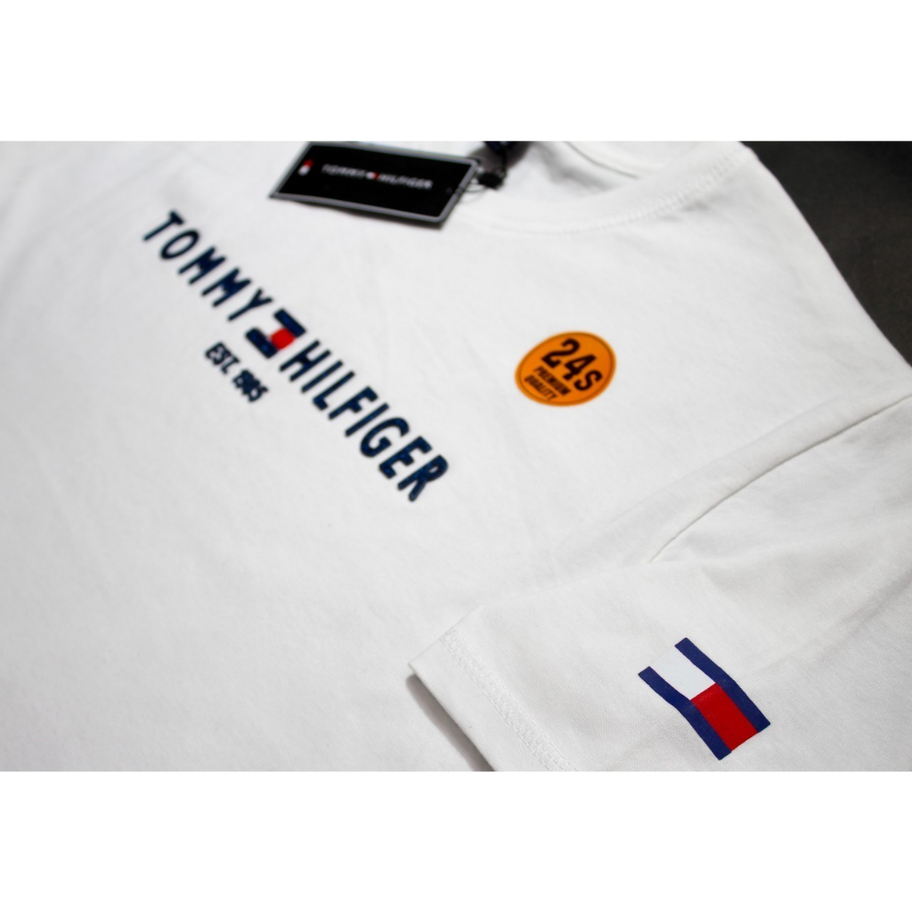 Tommy Hilfiger T-Shirt Distro Pria Morif Logo Flocking Premium Unisex - Kaos Distro - Kaos Pria - Kaos Wanita - Kaos Murah