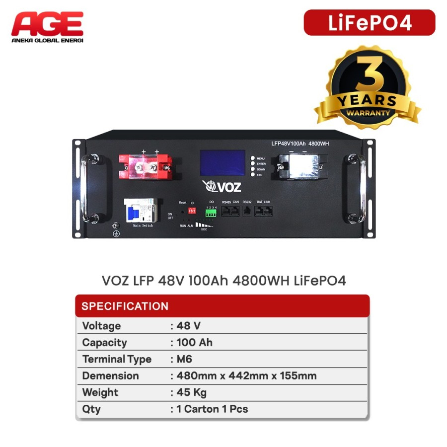 Voz Baterai LiFePO4 48V 100 Ah