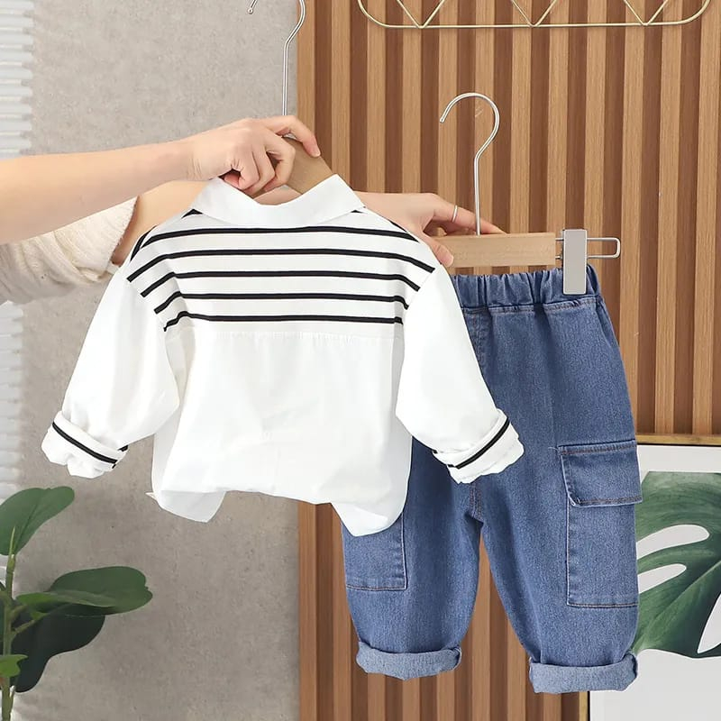 Setelan lengan panjang anak laki-laki 6 bulan - 5 tahun MOTIF GARIS HITAM &amp; PUTIH / baju bayi ala korea import premium