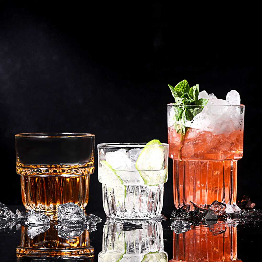 Gelas Whiskey Wine Old-Fashioned Rock Glass Heat Resistant Gelas Minum Material Kaca Desain Artistik Minimalis