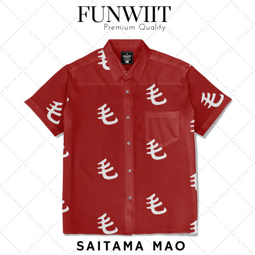 FunWiit Saitama Mao - Kemeja Lengan Pendek Pria Wanita Motif Hawaii Button Shirts Street Fashion