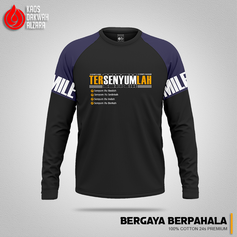 Alzara Baju Kaos Dakwah lengan Panjang Couple Pasangan Pria & Wanita Motif TERSENYUM