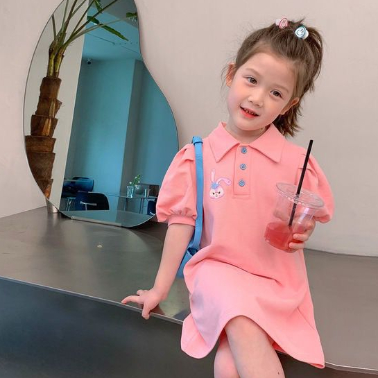 Dress Polo Anak Perempuan Polos Pink Motif Stella Lou