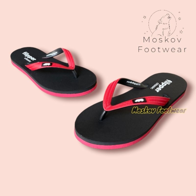 Sandal Jepit Pria Santai Filpper Classic Karet Rubber Anti Slip Sendal Japit Casual Pantai Half Red