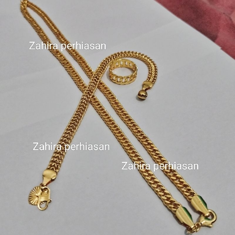 set perhiasan wanita motif rantai emas 24K satu set perhiasan wanita Fuji titanium 952