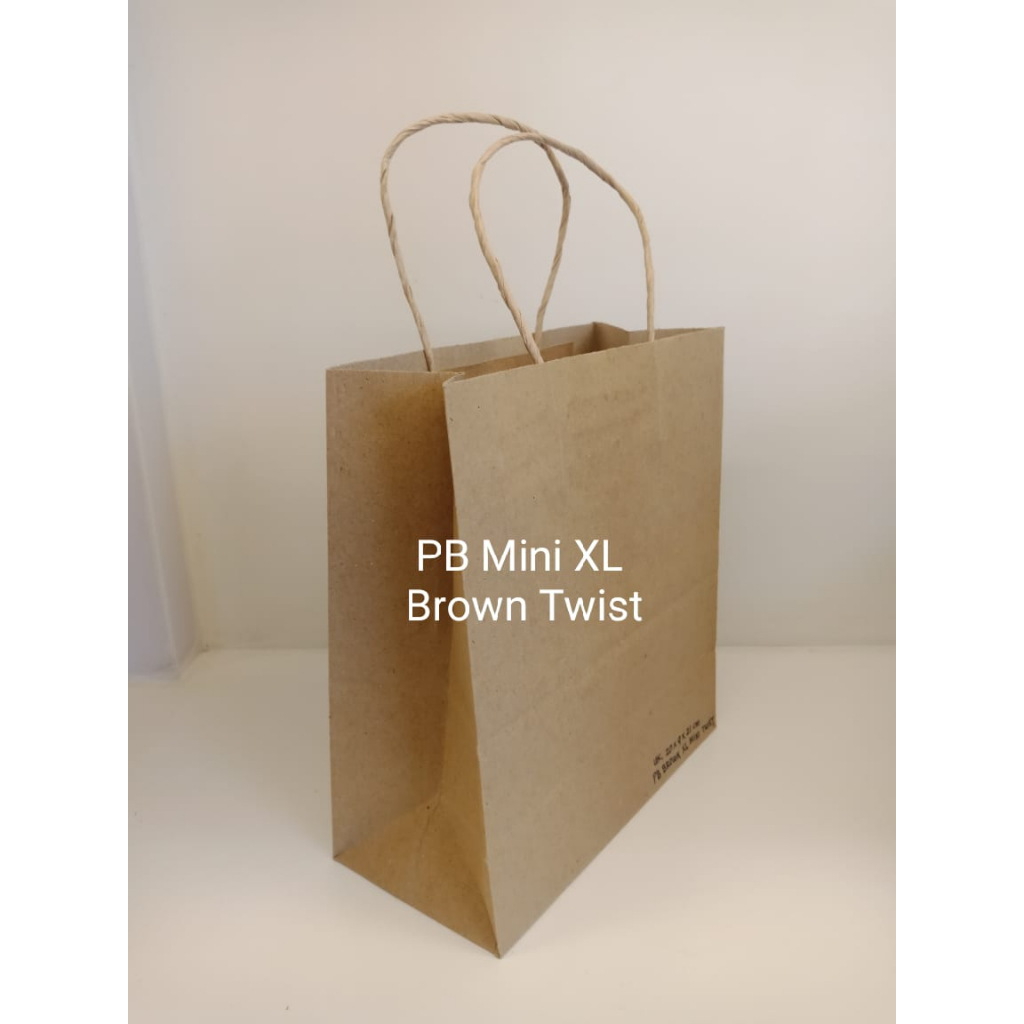 

PB 10pcs Paperbag SOS Brown Mini XL 20x9x21cm +Tali Twist Coklat