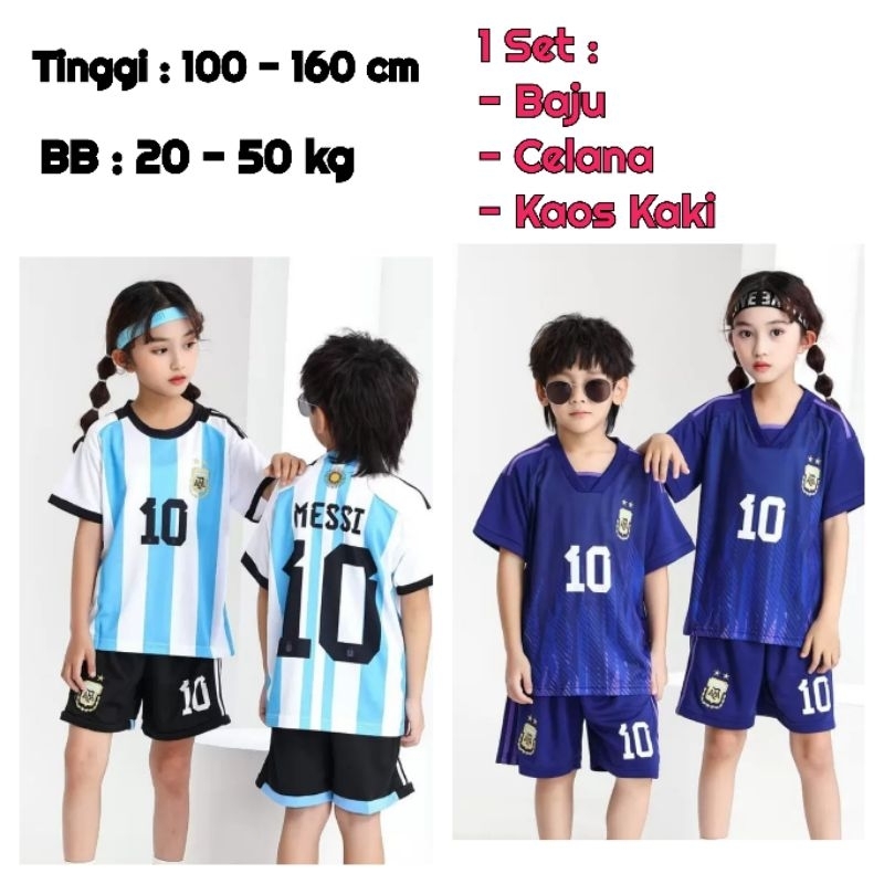 JERSEY BAJU BOLA ANAK ARGENTINA KIDS JERSEY (BAJU+CELANA+KAOS KAKI)