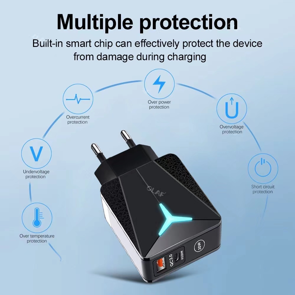 【CA030/031】Charger Adaptor USB+TYPE-C 2USB 30W Fast Charging 3.1A QC3.0 Universal Usb Port EU Plug Quick Charger for  Samsung Xiaomi Oppo Vivo