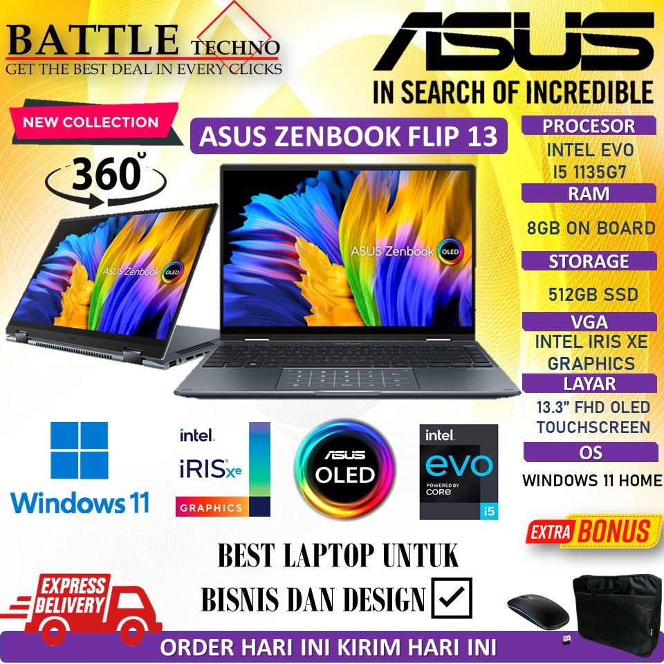 ASUS ZENBOOK FLIP 13 UX363EA INTEL EVO I5 1135G7 8GB 512GB IRIS XE FHD TOUCH OLED WIN11