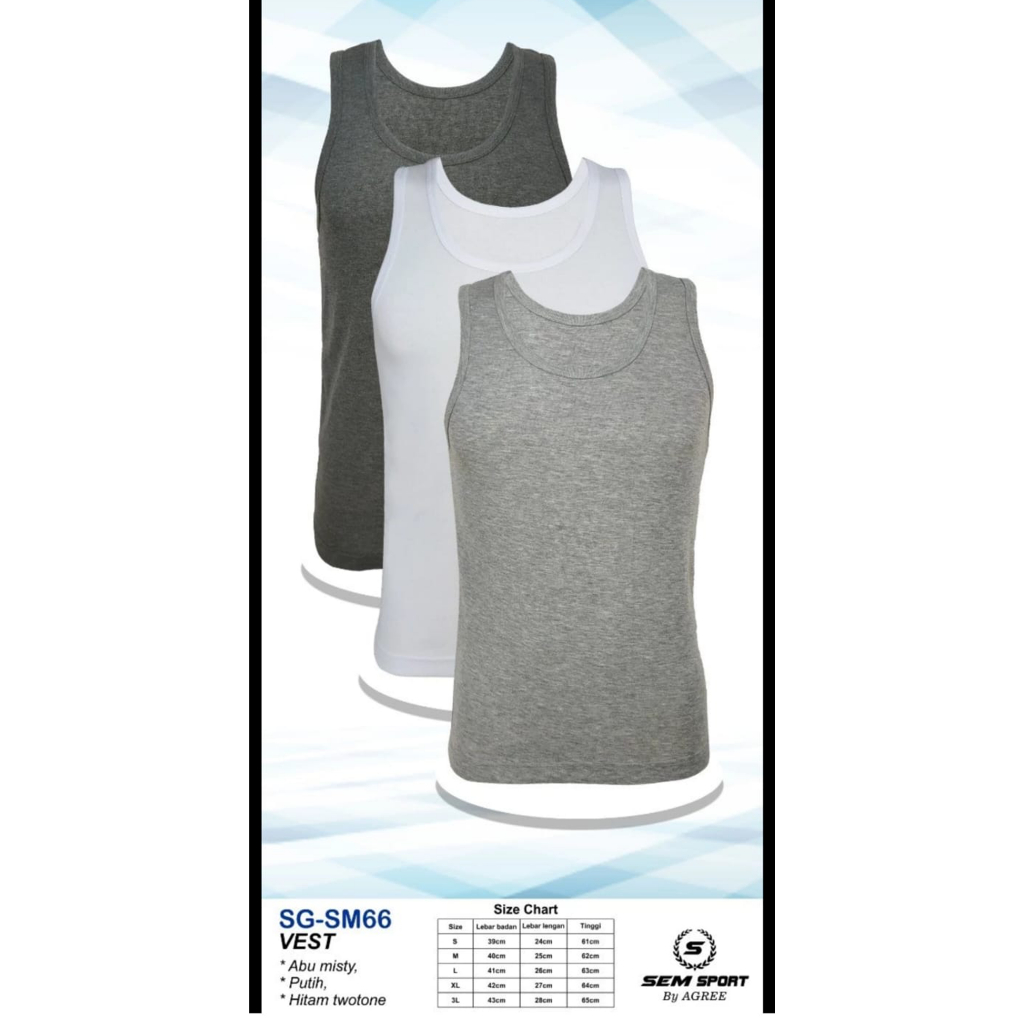 1 Pcs Koas Dalam Singlet SEM Sport - Kaos Dalam / Kutang Polos Pria - Variasi 3 Warna