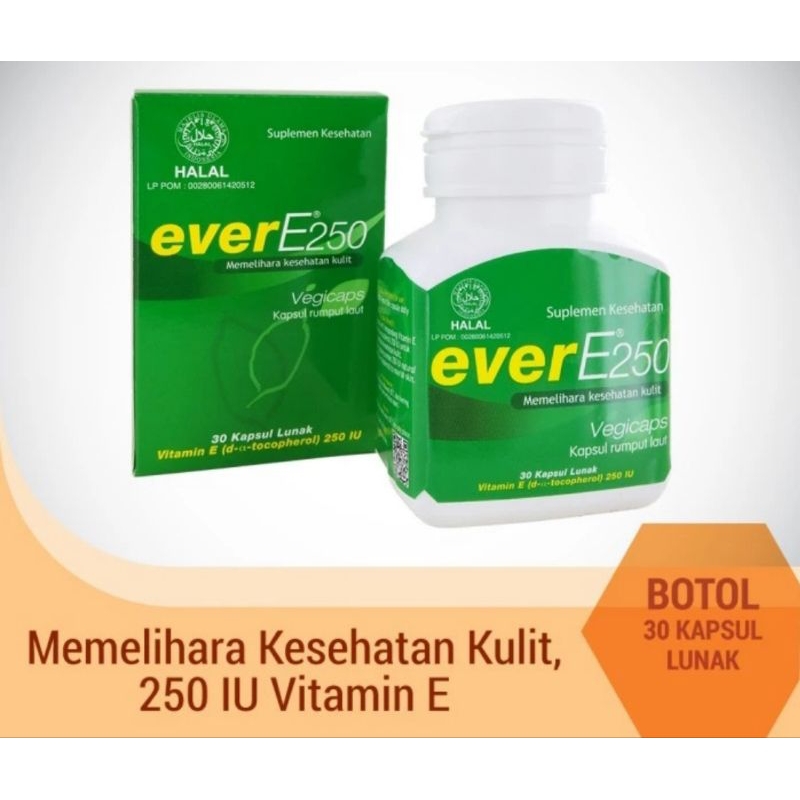 EVER E 250 VITAMIN E BOTOL ISI 30KAPSUL/Rumput laut kulit sehat (BELI 1 FREE MASKER)