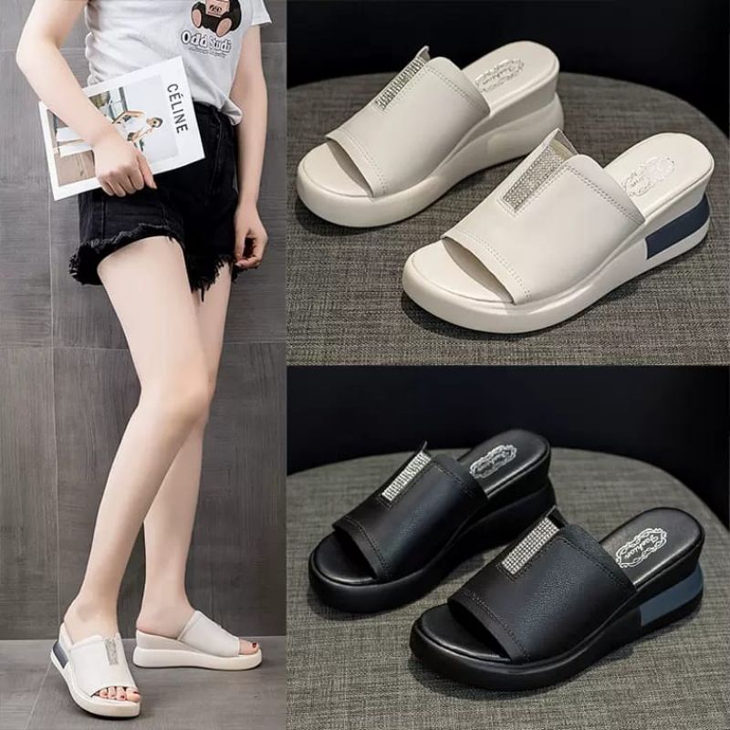 sepatu sandal wanita terbaru-wedges korea kekinian