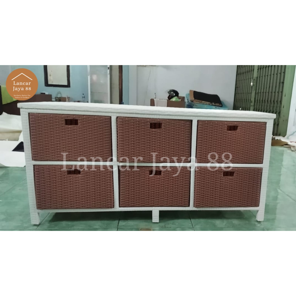 RB Lemari Plastik Susun 6 Laci Rotan Sintetis Elegan