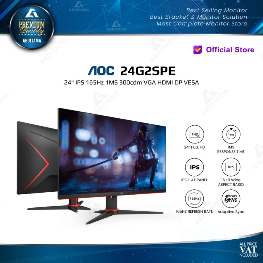 Monitor LED AOC 24G2SE 24&quot; VA 1080p 165Hz VGA HDMI DP VESA HDR