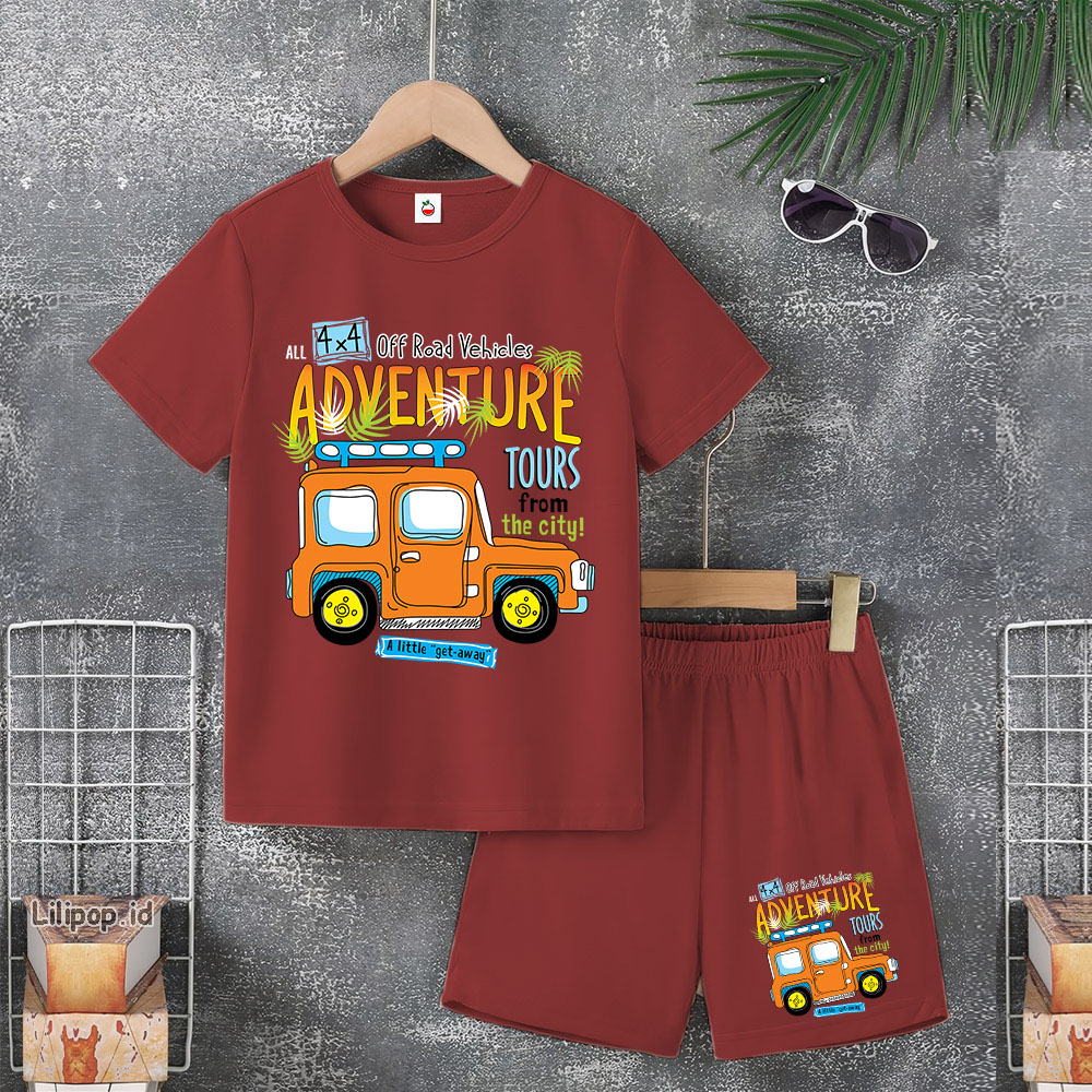 Baju Anak Stelan Usia 4-10 Tahun adventure Kaos 3/4 Cowok Cewek  Celana Pendek Harian