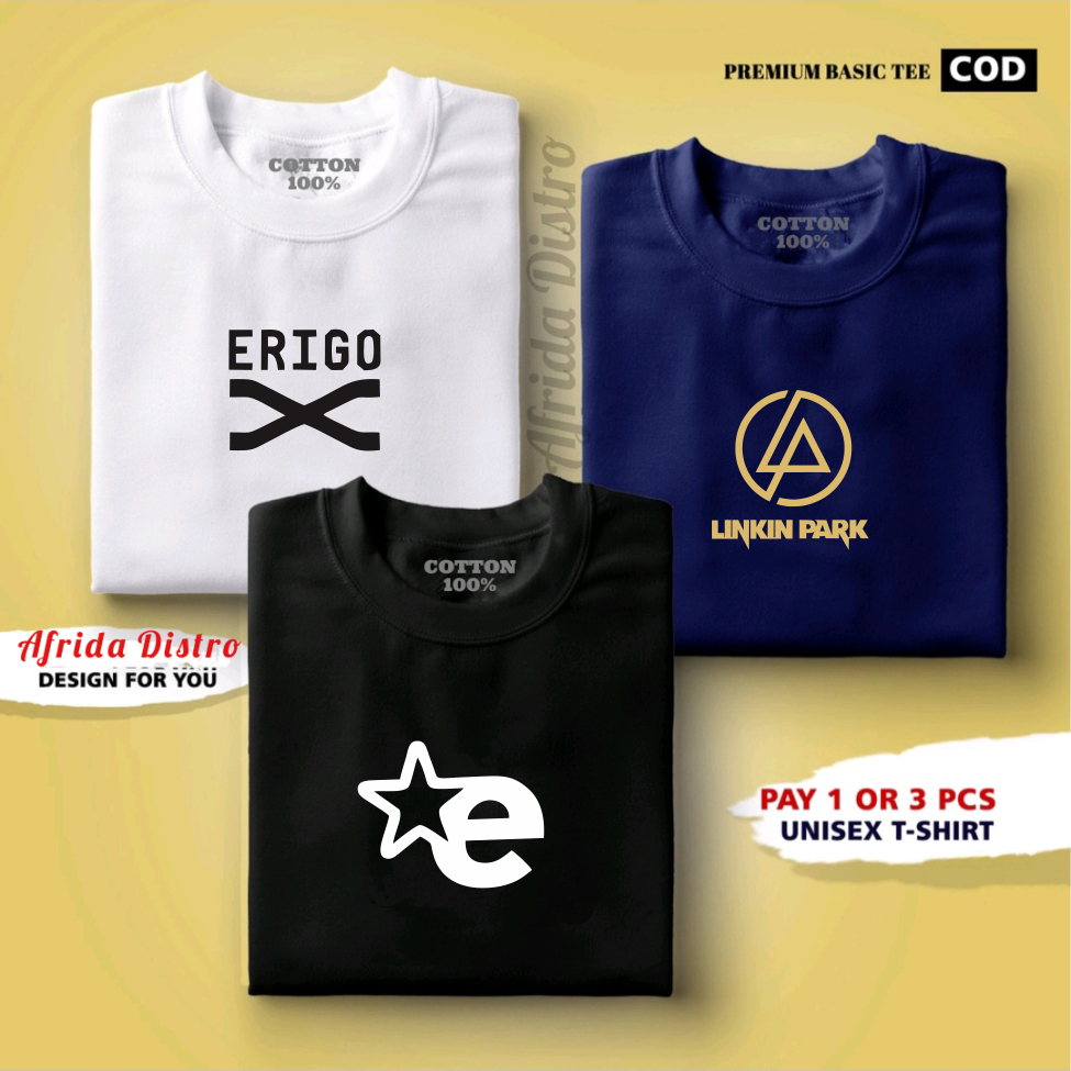 BUY 1 GET 3 PCS (PROMO COD) AFRIDA DISTRO - Baju Kaos Distro Pria 100% Catoon Combed 30s Tebal - Kao