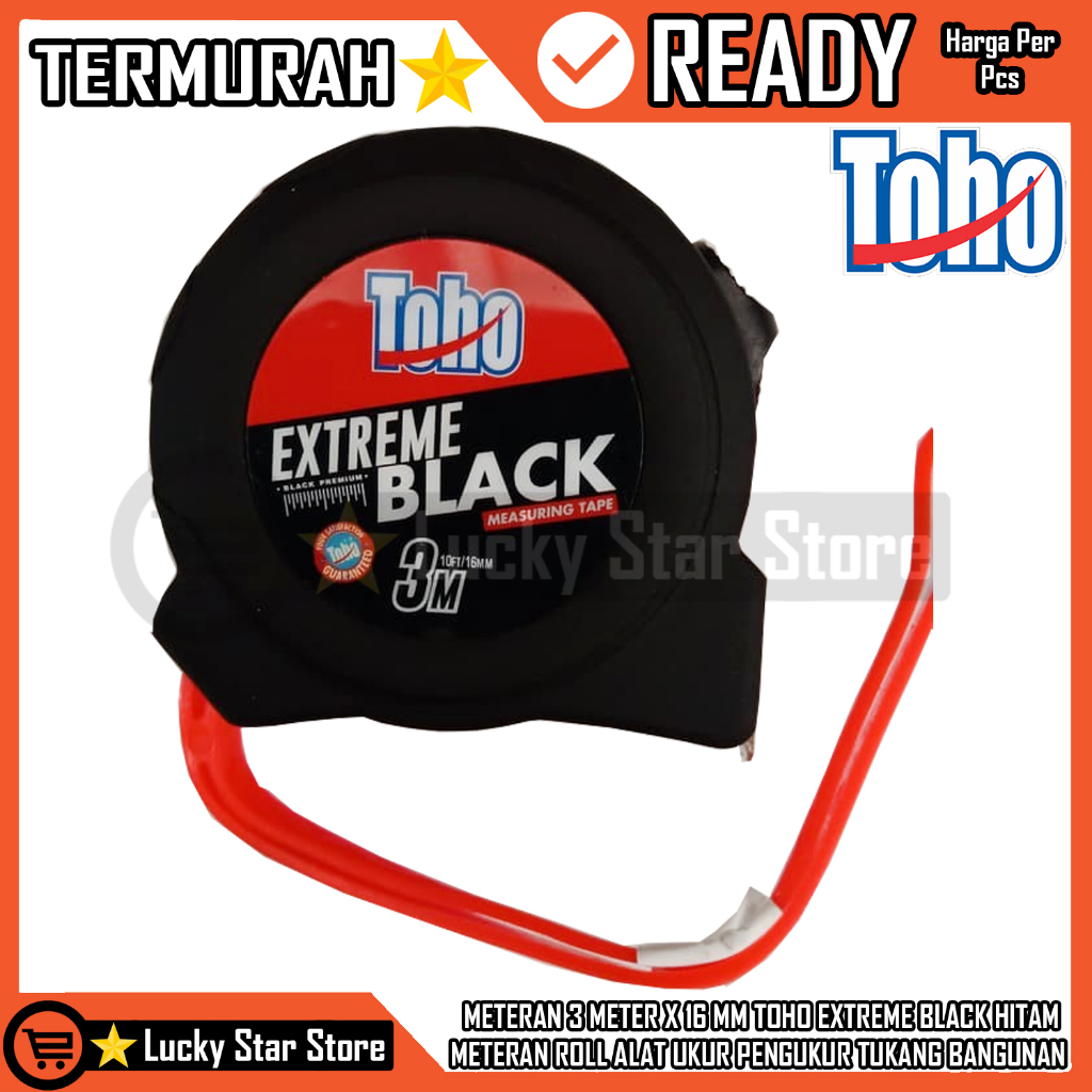 METERAN 3 METER X 16 MM TOHO EXTREME BLACK HITAM    METERAN ROLL ALAT UKUR PENGUKUR TUKANG BANGUNAN 