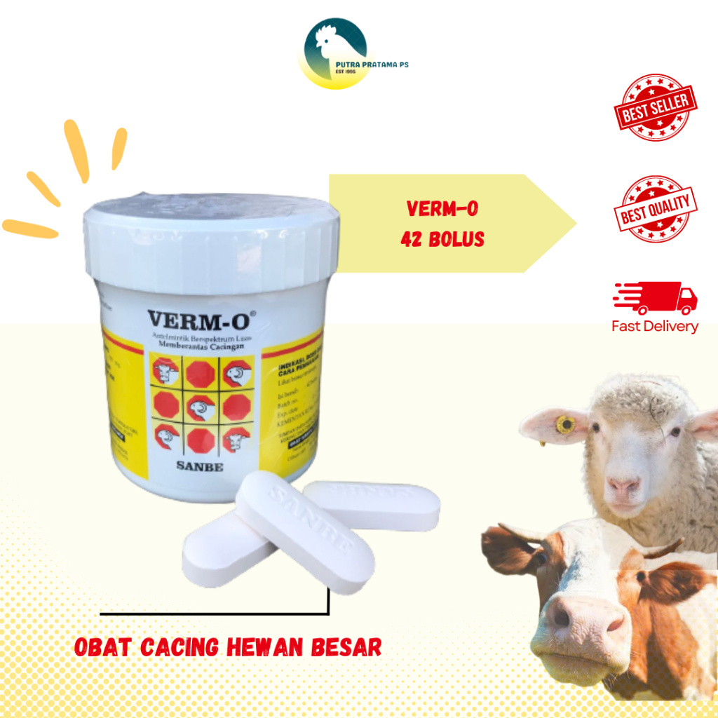 VERM O BOLUS ISI 42 BOLUS - SANBE - OBAT CACING UNTUK HEWAN BESAR