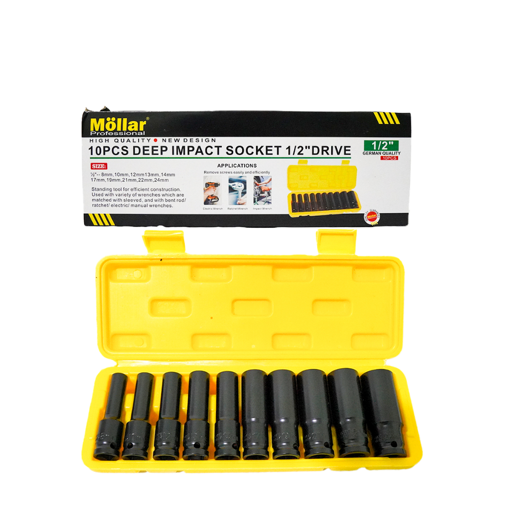 MOLLAR B13659 10 pcs Deep Impact Socket 1/2" Set Mata Shock Panjang Original