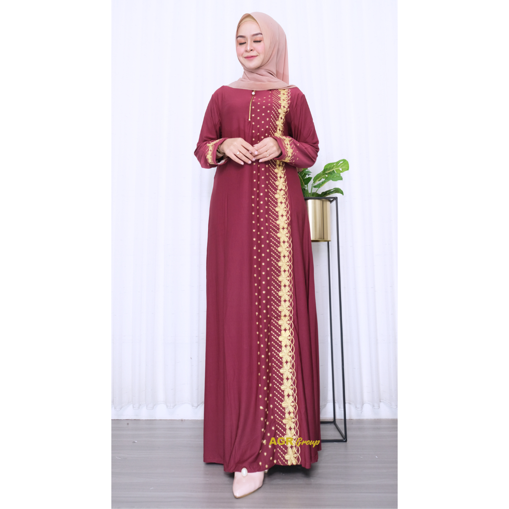 Gamis Wanita Jersey Premium Ratu Senja Jumbo Busui Motif Bordir Size XXL LD 120-140 Baju DressMuslim
