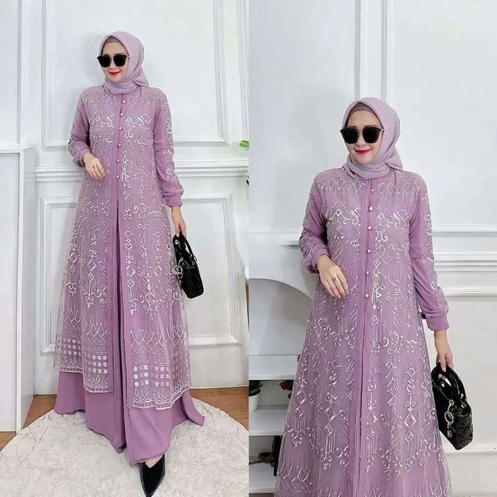 Gamis sabrina dress bahan ceruty baby doll premium full furing / busui / resleting depan original