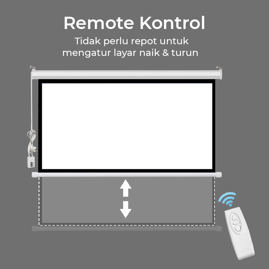 Layar Proyektor Elektrik Motorized 120 Inch dengan Remote | Screen Projector Otomatis Ratio 16:9