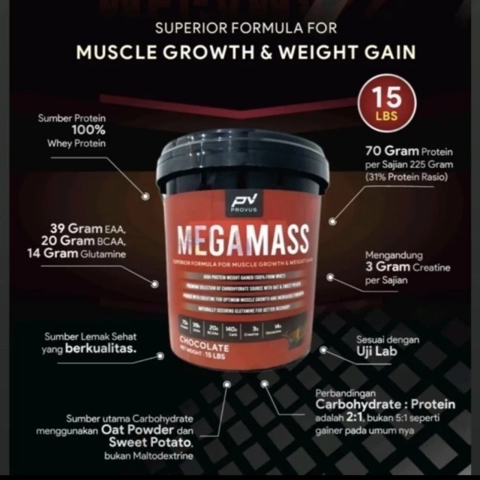 Provus Megamass Mega Mass Gainer 15 lbs Susu Weight Gain 15lb