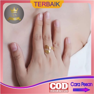 NUZ Cincin nama titanium anti karat custom lapis emas aksesoris fashion wanita korea couple rosegold&quot;