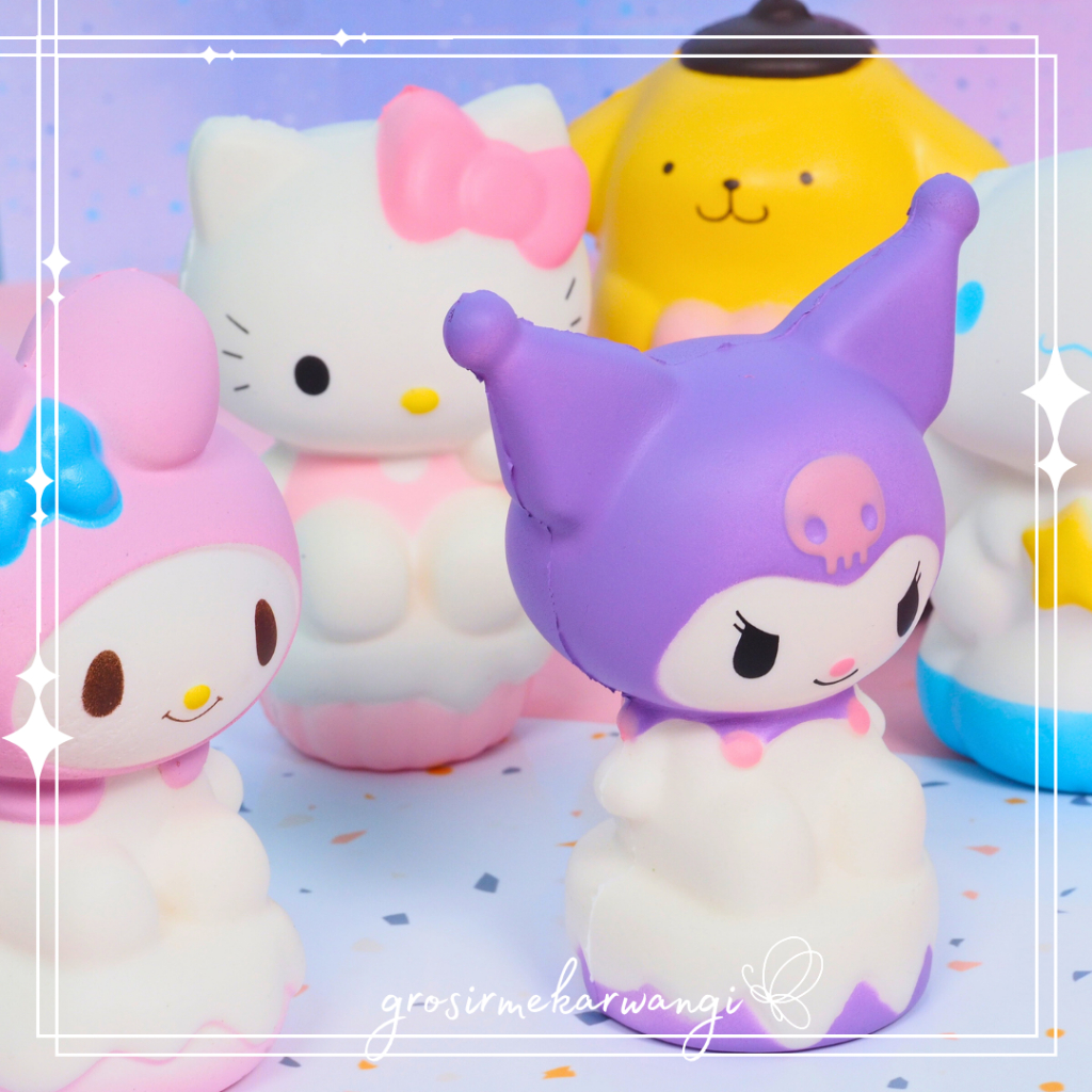 Mainan Squishy Sanrio Cake Karakter Pompurin Cinnamoroll Kuromi Melody Hello Kitty Slow Rise Skuisi Lucu Mainan Anti Stres Import Kualitas Bagus