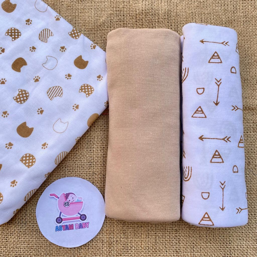 3 PCS PERNEL BAYI BEDONG BAYI KAOS SERIES COKLAT SABLON ASYAM BABY