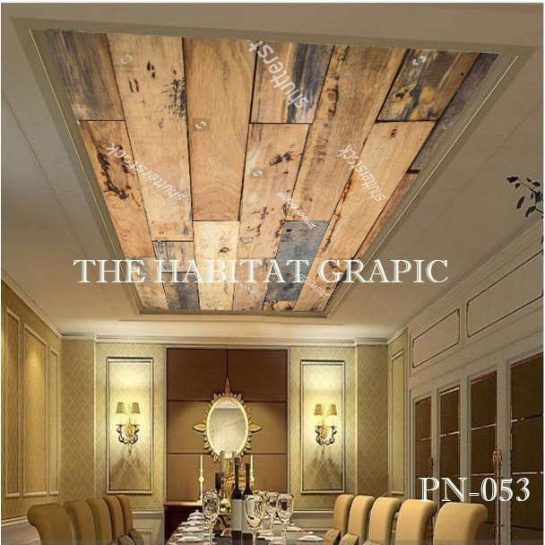 Wallpaper 3D Custom Plafon Motif Kayu Abstrak, Wallpaper Plafon 3D Custom Motif Awan Biru Indah