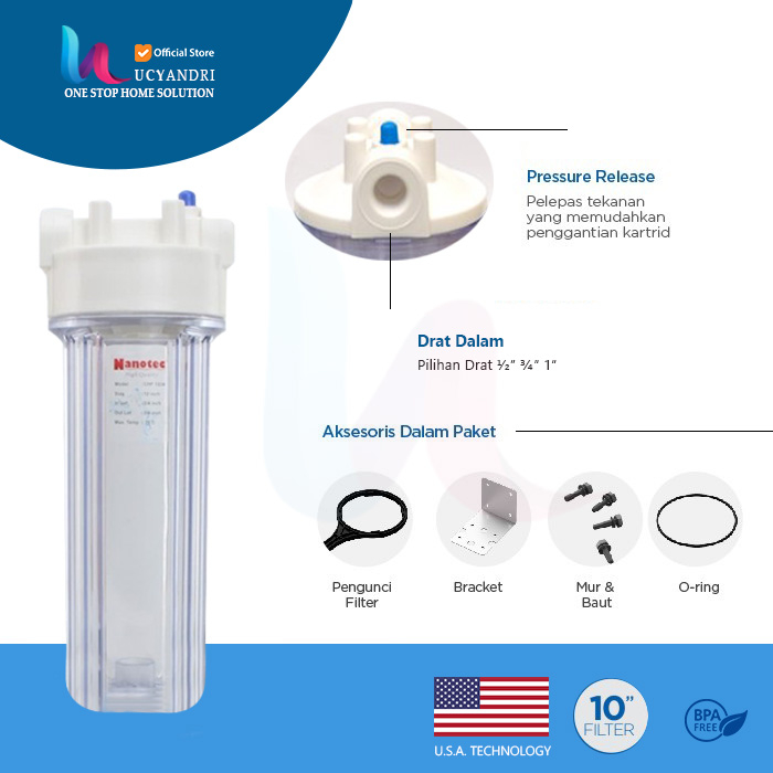 Housing Filter Nanotech Clear Ukuran 10 inch untuk filter Air