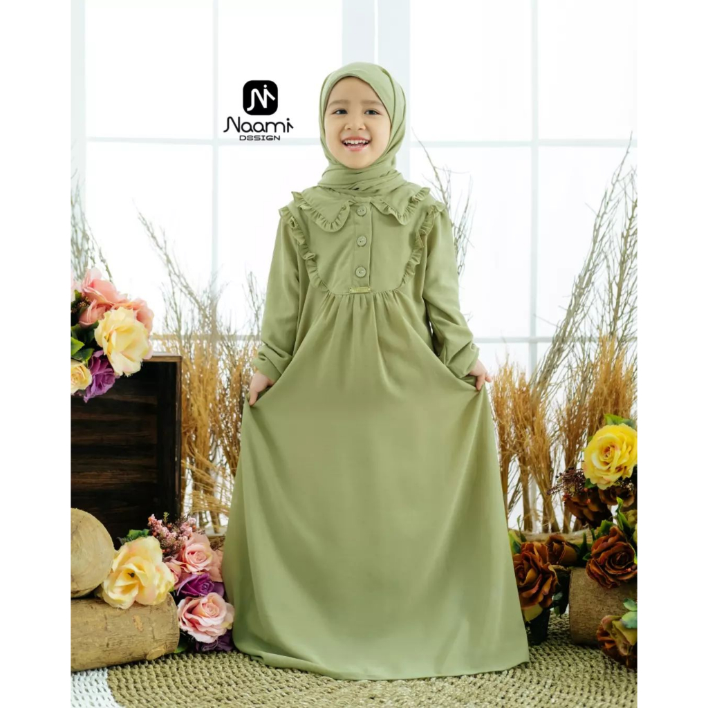 Gamis anak vinca muslim terbaru usia 3-12 tahun midi dress crincle anak trend kekinian gamis crincle