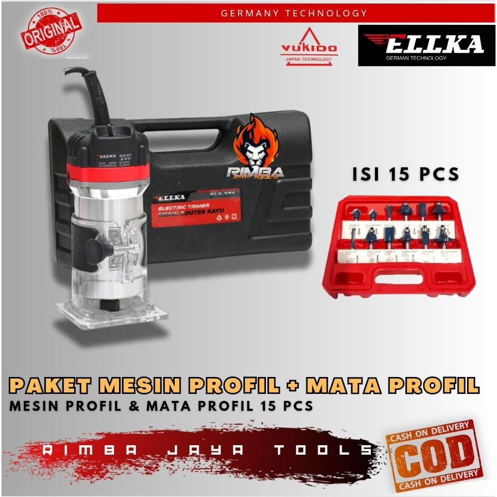 Mesin Profil Router Kayu Ukir (FREE MATA PROFIL SET  15PCS) ELLKA German Technology