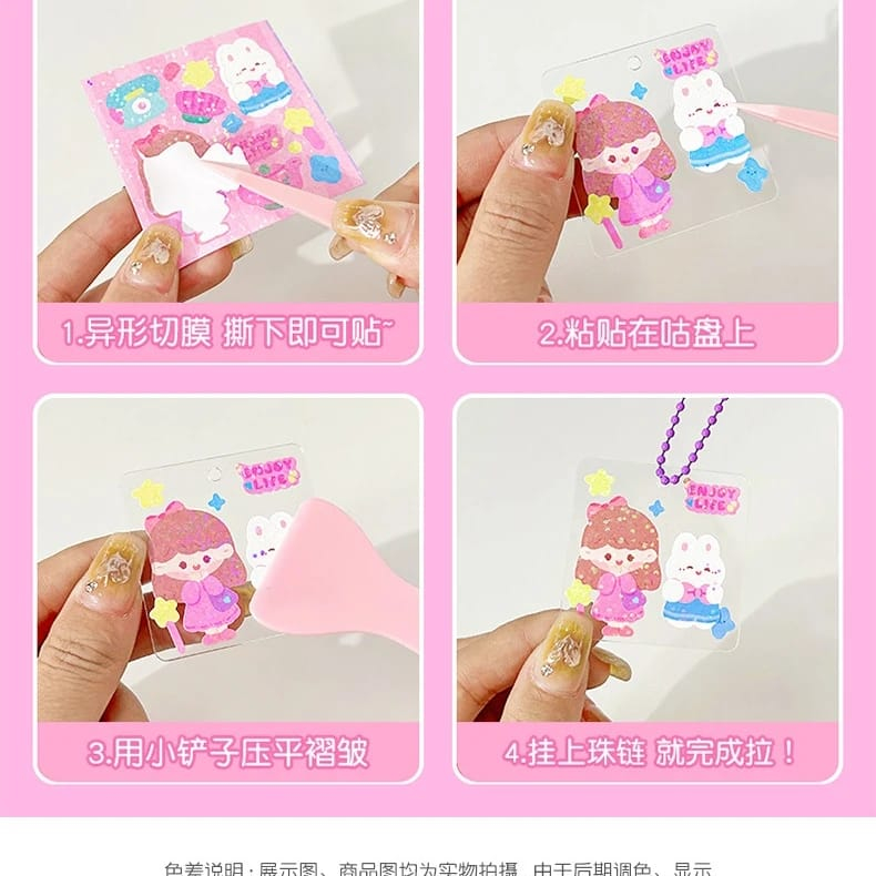 DIY GANTUNGAN KUNCI LUCU AKRILIK STIKER MOMO LUCU HOLOGRAM KEY CHAIN GLITTER KOREA STATIONARY