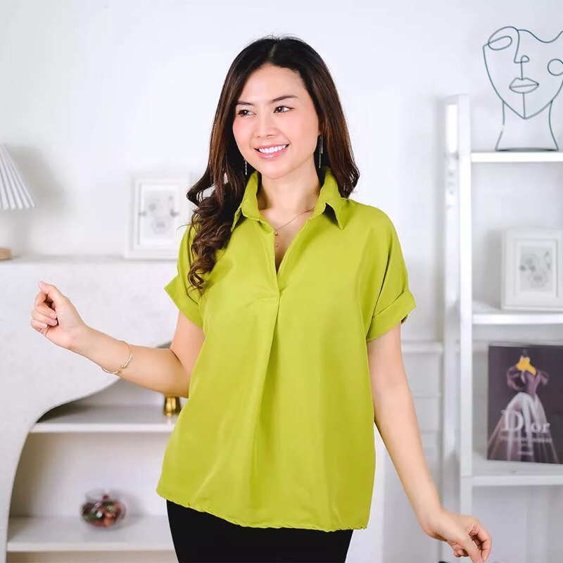 Blouse Oversize Reya/blouse crinkle oversize/blouse v neck/blouse crinkle/blouse lengan pendek