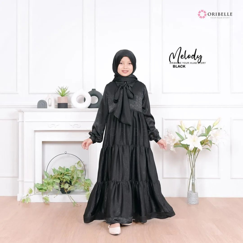 Bajurancak Baju Anak Perempuan Terbaru 2023 Melody Dress Kids Gamis Anak Umur 10 11 12 13 Tahun Gamis Muslim Syar'i 2in1 Matt Santorini Silk Aksen Rempel Depan Belakang