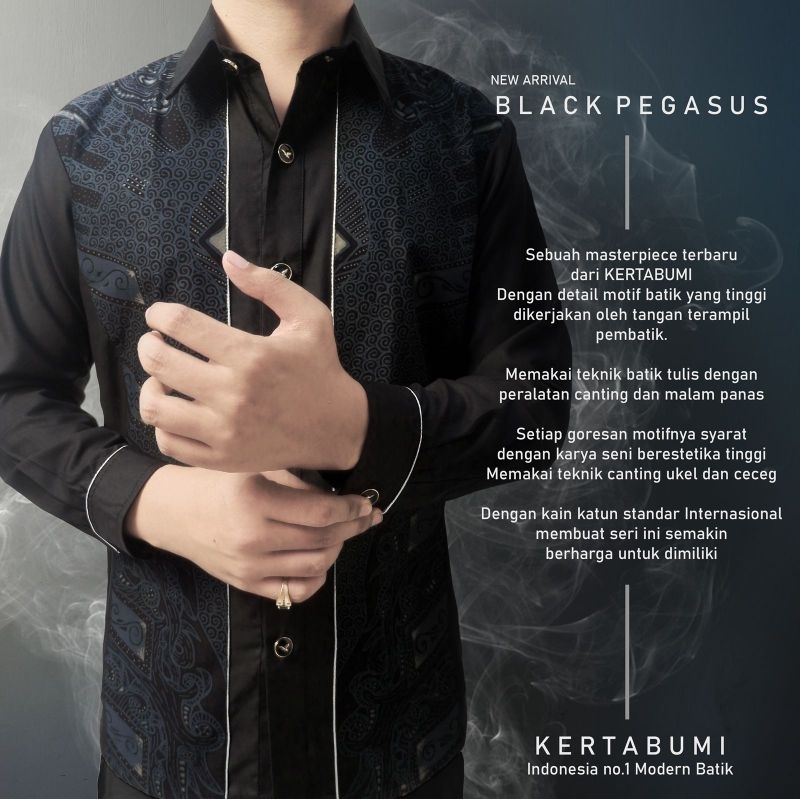 BATIK KERTABUMI - BLACK PEGASUS Batik Pria Premium, Elegan, Modern dan Keren