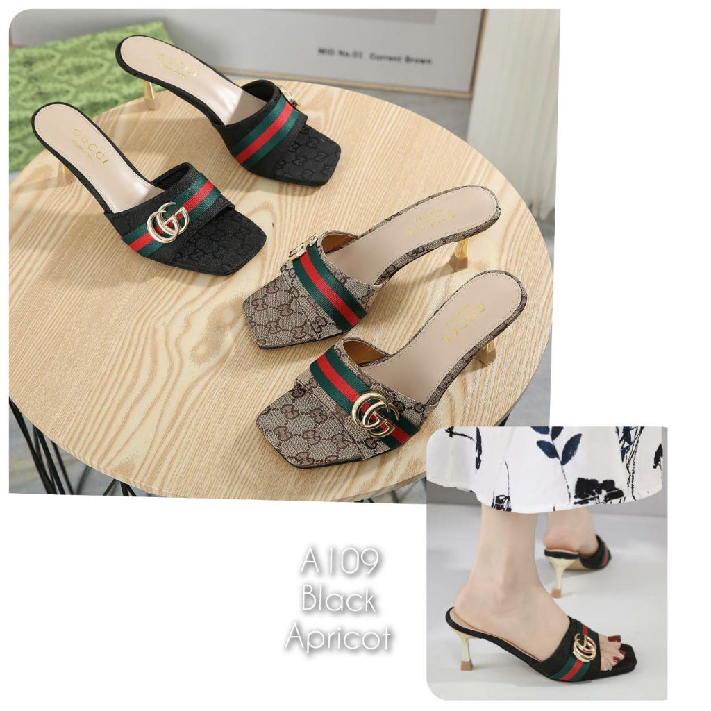 NEW ARRIVAL SANDAL WANITA HEEL KANVAS GC1 KODE: A109