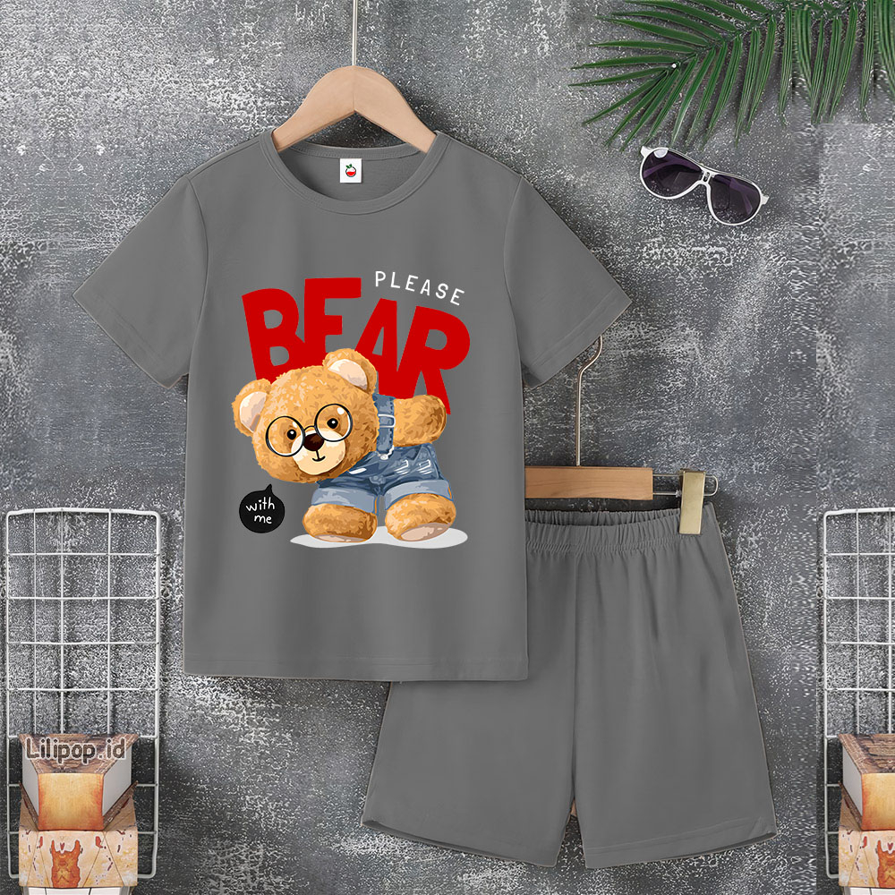 Baju Anak Stelan Usia 4-10 BEAR PLZ Tahun Kaos 3/4 Cowok Cewek  Celana Pendek Harian