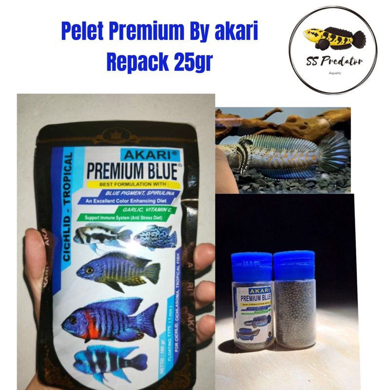 Pelet Akari Premium Blue/Yellow Maxi 1mm 2mm Chichlid Repack 25gr