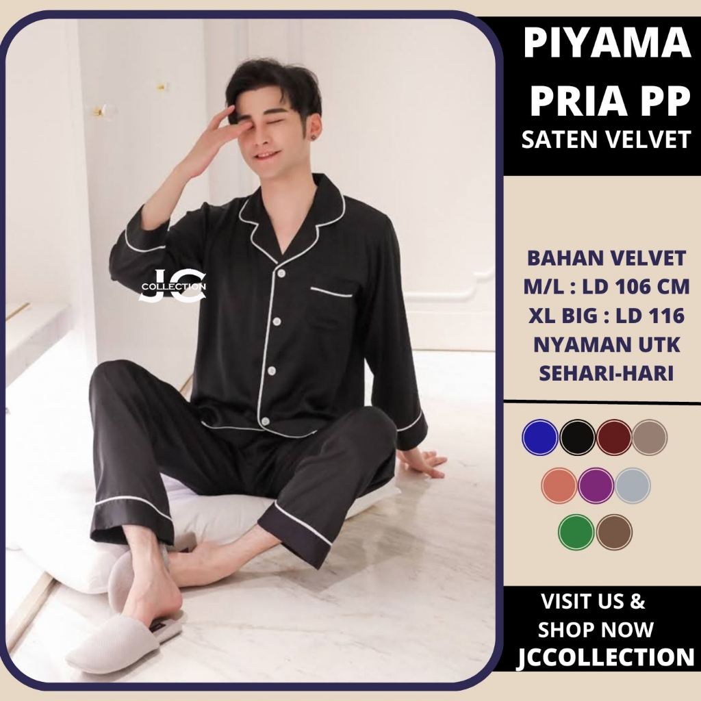 Piyama Pria Lengan Panjang Big Size Pajamas Jumbo PP / Piyama Satin Pria Big Size  - JCCollections