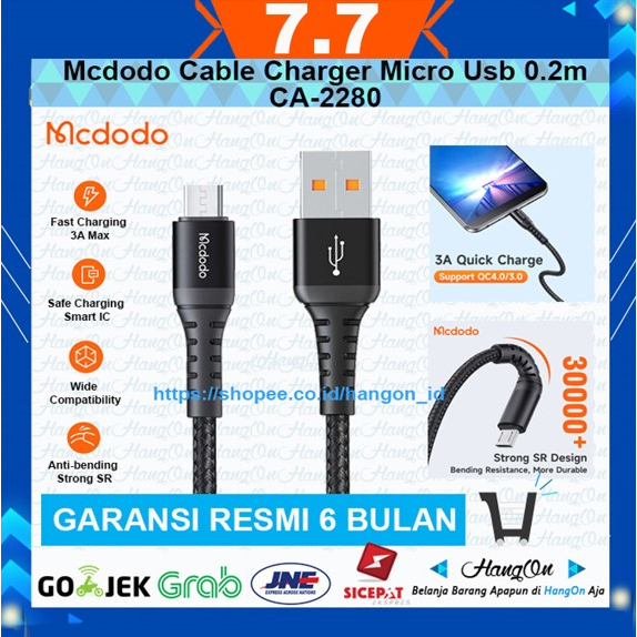 Mcdodo CA-2280 Kabel Pendek Charger Micro USB 0.2m QC 3A Data Sync Charging