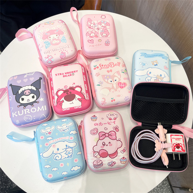 Pouch Bag Dompet Koin Uang Charger Kabel Headset Kartu Kunci Makeup Make up Kosmetik Tas Travel Organizer Portable Multifungsi Serbaguna Waterproof Lucu Gambar Karakter Kartun Cartoon Lotso Snoopy Kuromi Doraemon Mickey Maruko Elmo Warna Pink