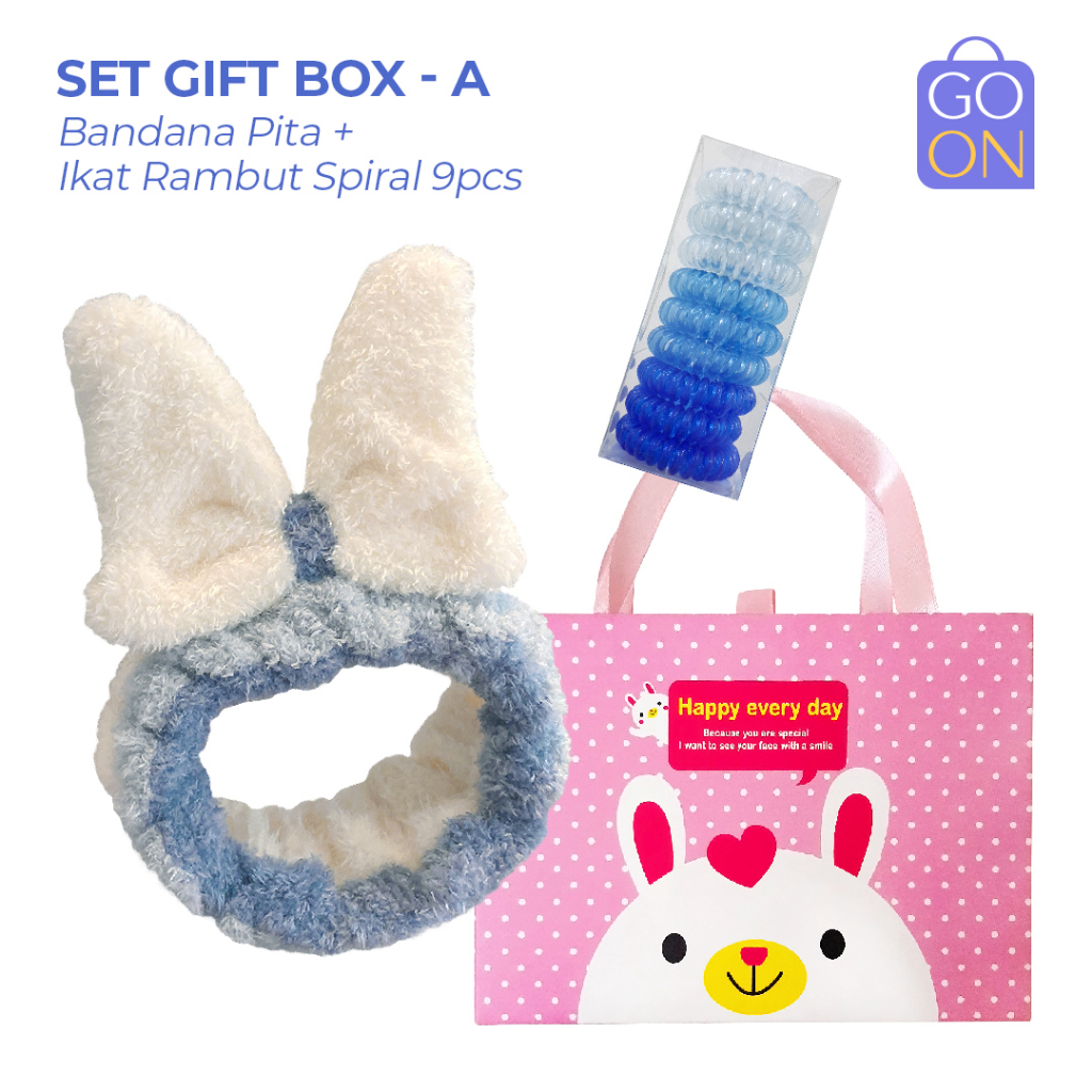 GIFTBOX Set Bandana + Ikat Rambut Spiral (9pcs) - Set Hadiah Aksesoris FashioN