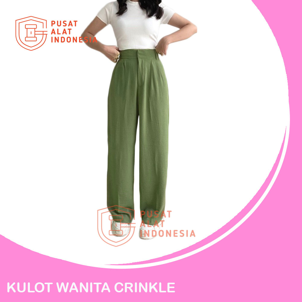 Celana Kulot Wanita Crinkle Air Flow Highwaist Saku Kanan Kiri Cp02pa